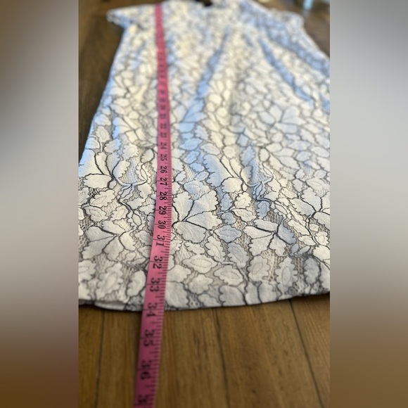 H&M Sheer Sheath Lace Dresses Cream with black detailing back ribbon tie Lined - Picture 7 of 17